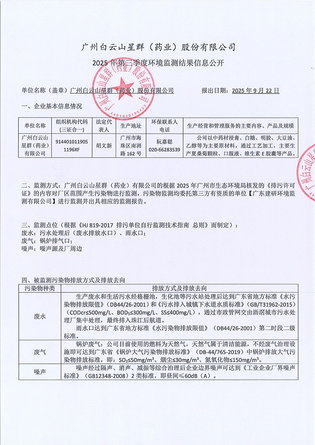 星群2025年第三季度網(wǎng)上監(jiān)測(cè)信息公開